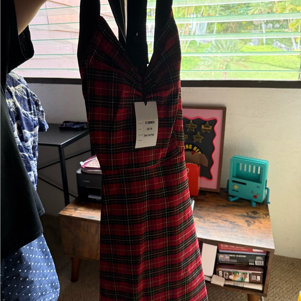 Unique Vintage Red Plaid Halter Dress